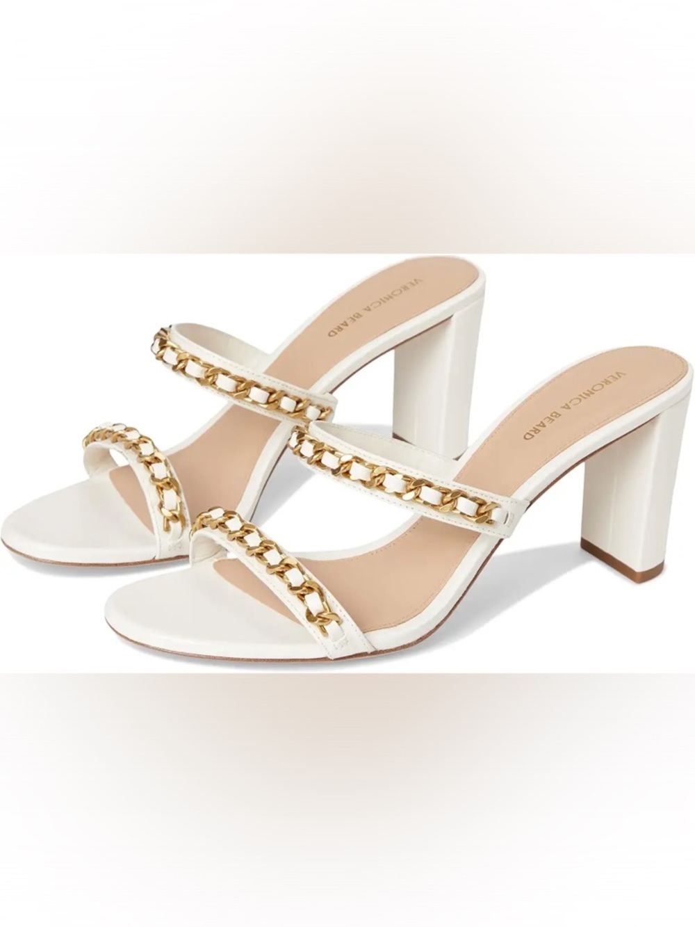Veronica Beard Gretchen White Leather Chain Heel Sandals